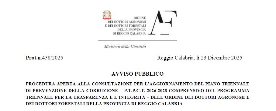 Avviso Pubblico consultazione P.T.P.C.T. 2026-2028